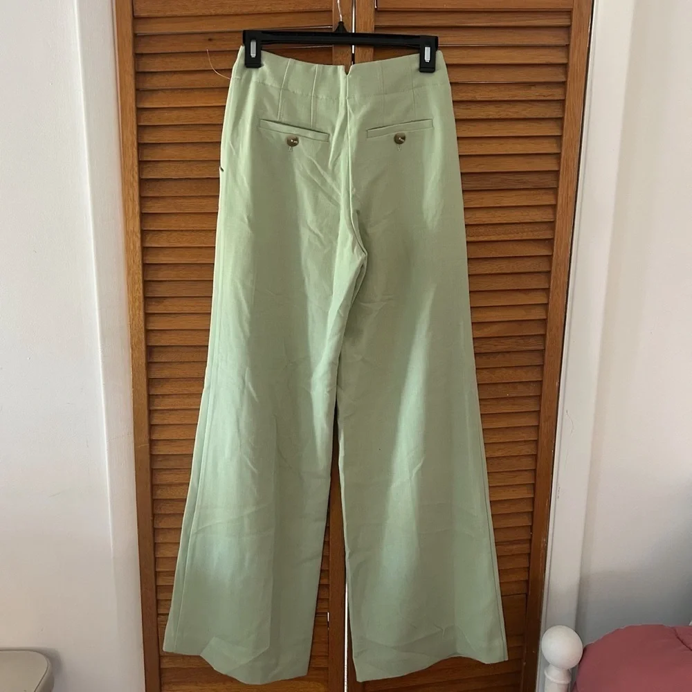 Maeve By Anthropologie Women’s Pleated Front Wide Leg Trousers Green Sz 0 - Picture 7 of 9